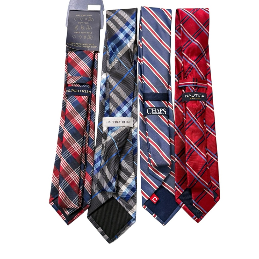 Tie Set of 4 Plaid and Striped Tie Set - Red, Blue, Gray